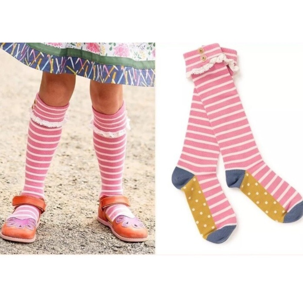 Matilda Jane Girls Locker Combo Pink Striped Socks Medium New‎